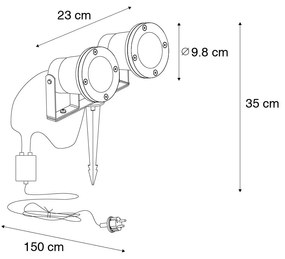 Foco de Jardim Preto com Fio e Ficha 2 Luzes IP65 - Basic Clássico / Antigo