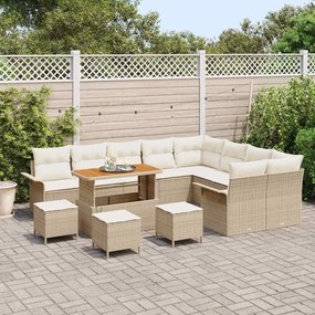 Conjunto de Sofá de Jardim de 13 Peças com Almofadas Bege Rattan PE Ac