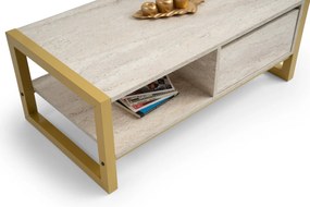 Mesa de Centro Haldizen – Travertino Dourado – 105x40x55 cm