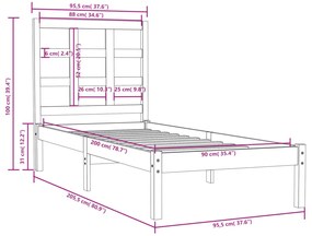 Estrutura de cama 90x200 cm madeira maciça branco