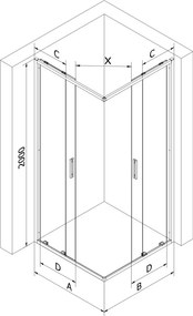Mexen Exo-S Duo cabine de duche quadrada deslizante 90 x 90 cm, transparente, preta - 8111-090-090-70-00