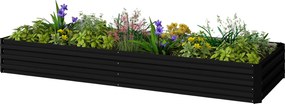 Floreira de Jardim Retangular, 241 x 90,5 x 30 cm, Chapa de Aço Ondulada, Preta