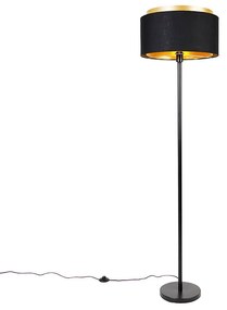 Candeeiro de pé moderno preto com cúpula preta com dourado - Simplo Moderno