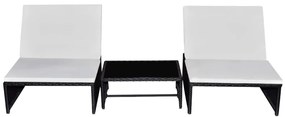 Cadeiras jardim reclináveis 2 pcs com mesa vime PE preto