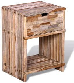 Mesa de cabeceira com gaveta, madeira reciclada maciça