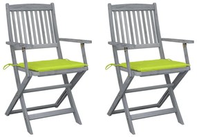 Cadeiras exterior dobráveis c/ almofadões 2 pcs acácia maciça