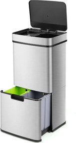 Caixote do lixo em aço inoxidável 72 L com sensor de movimento 2 baldes Tampa aberta e fecho suave Caixote do lixo de cozinha Prata