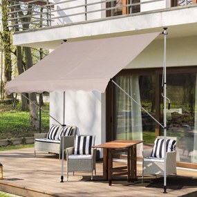 Toldo Manual Retrátil 200x150 cm com Manivela de Alumínio Ângulo Ajustável Proteção Solar para Varanda Jardim Pátio Bege