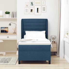 cama box spring azul com colchão 100x200 cm tecido
