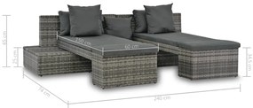 Conjunto lounge de jardim c/ almofadões 4 pcs vime PE cinzento