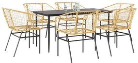 vidaXL Conjunto jantar jardim 7 peças vidro vime PE castanho