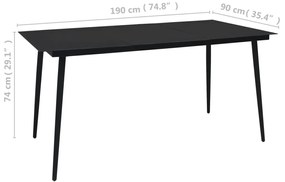 Mesa de jantar para jardim 190x90x74 cm aço e vidro preto