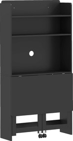 HOMCOM Mesa de Computador com Prateleiras de Armazenamento, Tampo Dobrável, 2 Rodízios, para Quarto, Sala, 80x69x155cm, Preto | Aosom Portugal