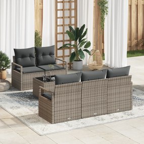 Conjunto de Sofá para Jardim de 6 Peças com Almofadas Cinza de Rattan