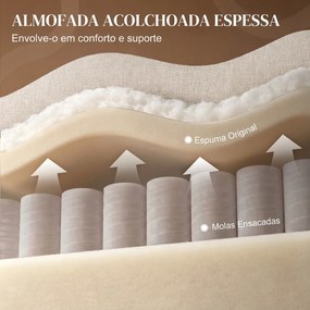 Poltrona Reclinável em Tecido Aspeto Linho com Apoio para os Pés, Creme