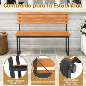 Banco jardim 110 x 55 x 85 cm de dois lugares Madeira de acácia Estrutura metálica resistente Jardim Preto e natural