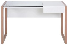 HOMCOM Mesa de computador Com tampo de vidro temperado e gaveta 120x60x75 cm Branco