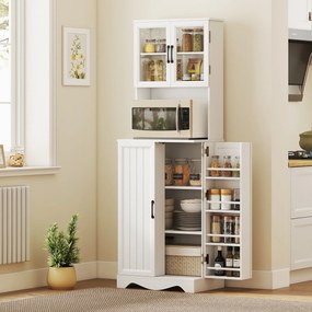 Armário de cozinha alto com 4 portas  60 x 39,5 x 179,6 cm, 8 compartimentos para especiarias, bancada e prateleira ajustável, branco