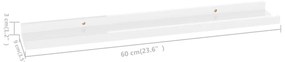 Prateleiras de parede 4 pcs 60x9x3 cm branco brilhante