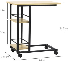 HOMCOM Mesa Auxiliar com Rodas Mesa Lateral em Forma de C para Sofá Ca