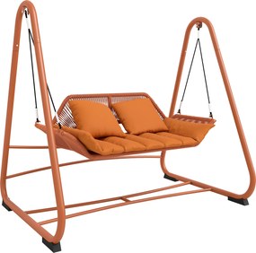 Outsunny Balanço Hollywood, balanço de jardim com almofada, estrutura, para jardim, varanda, 174 x 120 x 162 cm, metal, terracota | Aosom Portugal