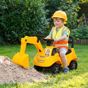 Escavadora sem Pedais para Crianças 1-3 Anos com Buzina de Ar Braço Escavador e Arrumação 15 kg Amarelo