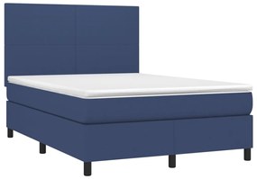 Cama box spring c/ colchão e LED 140x200 cm tecido azul