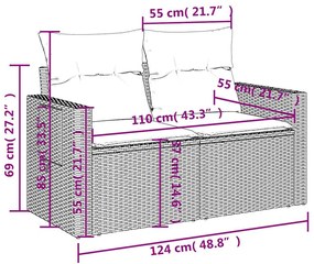 6 pcs conjunto de sofás jardim c/ almofadões vime PE castanho