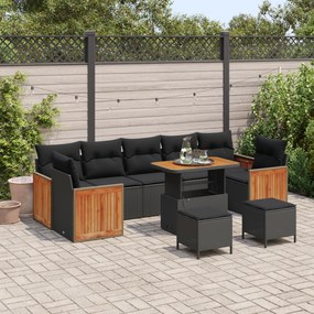Conjunto de Sofá de Jardim vidaXL de 10 Peças com Almofadas Preto Ratt