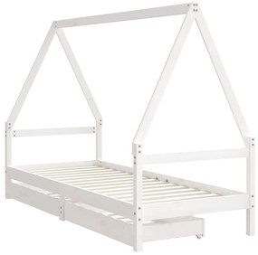 Estrutura cama infantil c/ gavetas 80x200cm pinho maciço branco