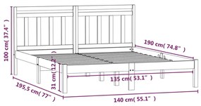 Estrutura de cama casal 135x190 cm madeira maciça