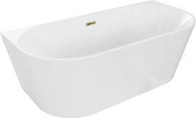 Mexen Oval banheira independente junto à parede 170 x 80 cm, branca, transbordamento dourado - 52671708000-50