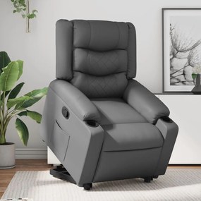 vidaXL Poltrona reclinável elevatória couro artificial cinzento