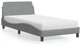 Cama com colchão 100x200 cm tecido cinzento-claro
