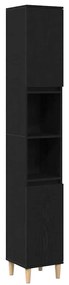 Armário de Banheiro vidaXL Preto Carvalho 30x30x190 cm Madeira de Enge