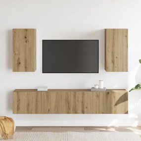 Conjunto de Armário de TV de 4 Peças Montado na Parede em Carvalho Art