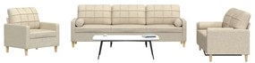 3pcs conjunto de sofás c/ almofadas decorativas tecido creme