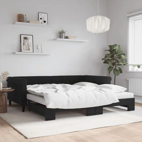 vidaXL Sofá-cama com gavetão e colchões 100x200 cm veludo preto