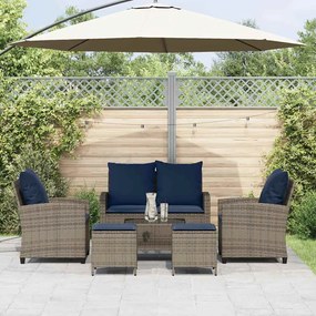 6 pcs conjunto sofás de jardim com almofadões vime cinzento