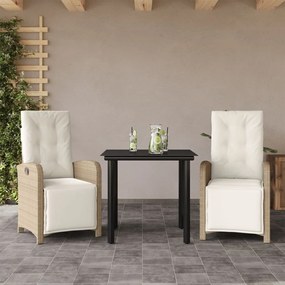 3 pcs conjunto bistrô com almofadões vime PE bege