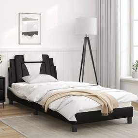 Estrutura cama c/ luzes LED 90x190 cm couro artif. preto/branco