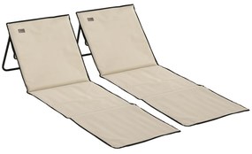 Outsunny Conjunto 2 Esteiras Praia Dobráveis Acolchoadas Encosto Reclinável Conforto Portátil 142x51x40 cm Bege | Aosom Portugal