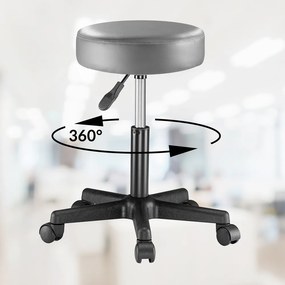 Banco trabalho de rodas em imitação de couro giratório de 360 cinzento