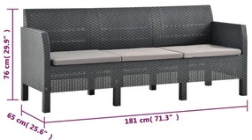 2 pcs conjunto lounge jardim com almofadões vime PP antracite