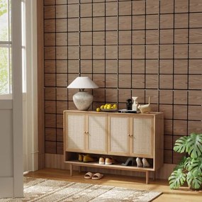 Conjunto de 4 painéis acústicos 62 x 62 cm com 9 tábuas quadradas de madeira para redução de ruído e decoração de tetos e paredes