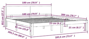 Estrutura de cama super king pinho maciço 180x200 cm branco