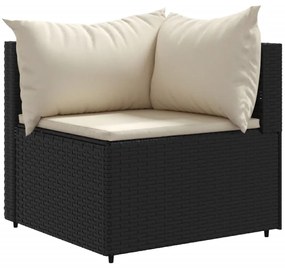 9 pcs conjunto lounge de jardim c/ almofadões vime PE preto