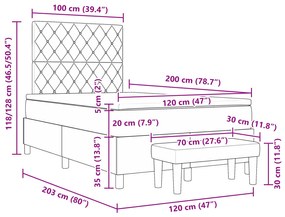 Cama Box Spring com Colchão e Banco Cinza Claro 120x200 cm Veludo