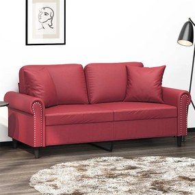 vidaXL Sofá 2 lugares +almofadas 140cm couro artificial vermelho tinto