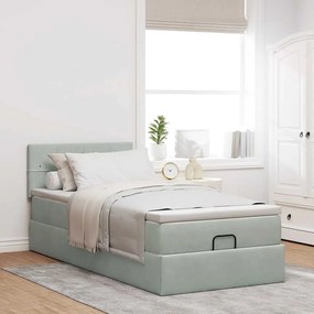Estrutura cama otomana colchão 90x200 cm veludo cinzento claro